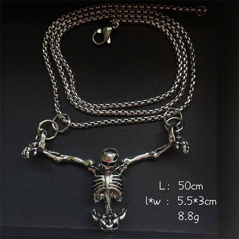 Punk Skull Necklace Captivity Skull Pendant Bicycle Rock Jewelry Gift For Men And Women Zinc No Gems