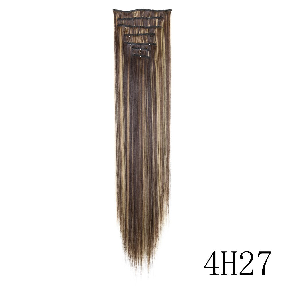 LANSA 7Clips Long Straight Synthetic Clip On Hair Extensions Cheveux Clip Naturel High Temperature Fiber Black Brown Hairpiece