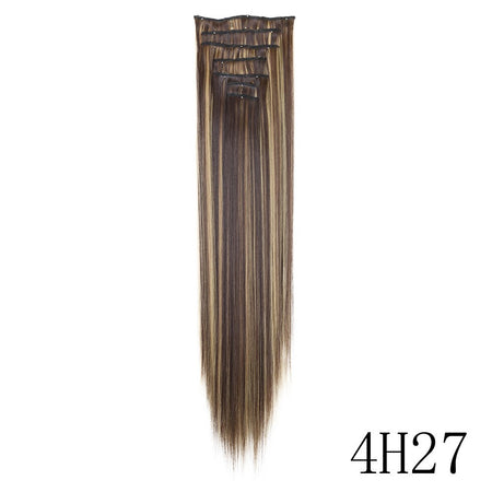 LANSA 7Clips Long Straight Synthetic Clip On Hair Extensions Cheveux Clip Naturel High Temperature Fiber Black Brown Hairpiece
