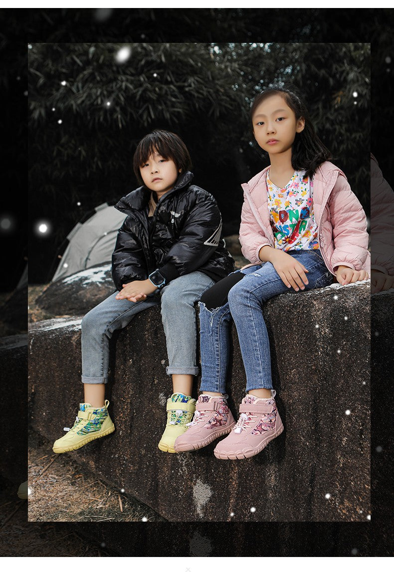 2025 Kids Barefoot Snow Boots Wide Toe Winter Insulated Waterproof Fur Lined Shoes for Boys Girls Cold Weather Outdoor Sneakers