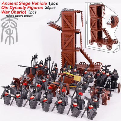 MOC Roman Empire Spartan Army Medieval Soldier Chariot Building Block Bricks Ancient Military War Helmet Toys For Children