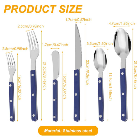 6Pcs Stainless Steel Flatware Set Rivet Design Finely Polished Knife Fork and Spoon Silverware for Kitchen Restaurants Gathering
