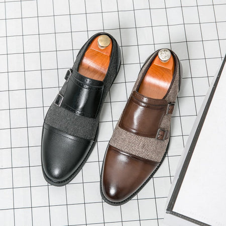 Spring Italian Double Button Loafers High-quality Blue Leather Shoes for Men Men Leather Shoes Patent Mens Wedding Dress Shoes