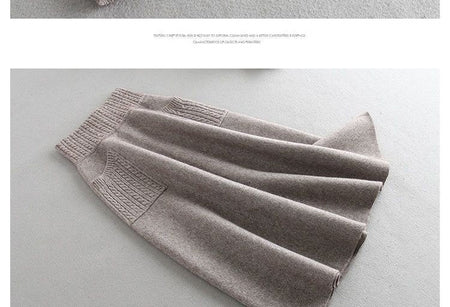 Autumn Winter Women's Mid-Length Knitted Pleated Skirt High Waist A-Line Long Skirt Loose Fuzzy Wool Skirt Double ket