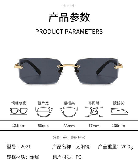 Rimless Sunglasses Rectangle Fashion Popular Women Men Shades Small Square Sun Glasses for Female Male Summer Traveling Oculos