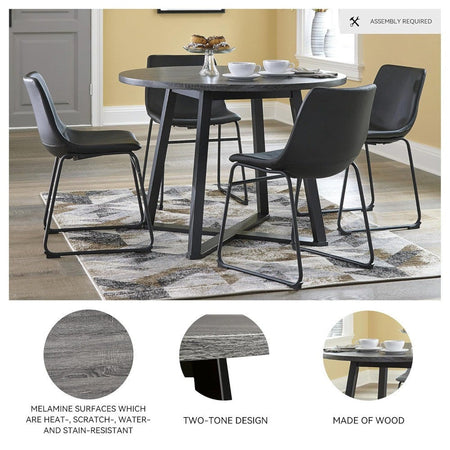 Ashley Centiar Mid-Century Modern Round Dining Table with Gray and Black Metal Legs