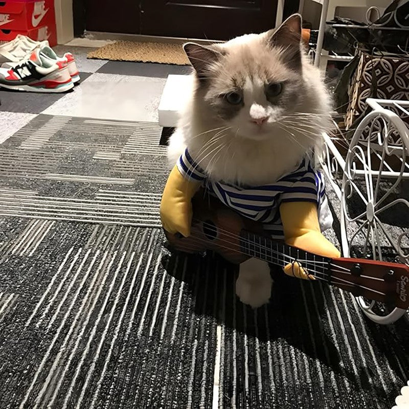 Pet Guitar Costume Dog Costumes Cat Halloween Christmas Explosive Head Guitarist Cosplay Party Funny Outfit Clothes