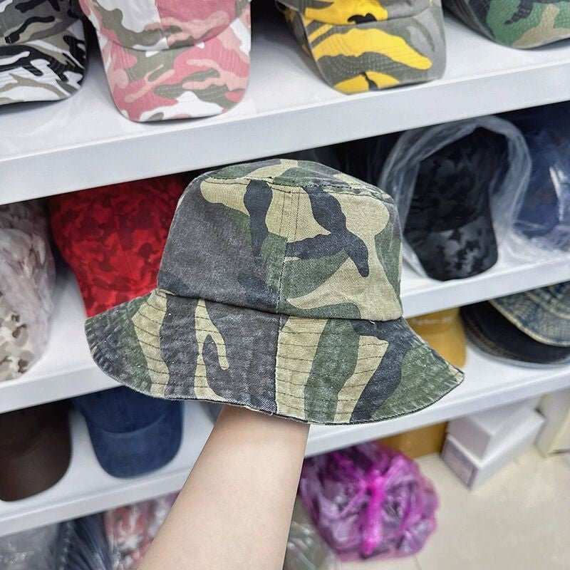 New Washed Cotton Camouflage Bucket Hat For Men And Women  Outdoor Travel Casual Sun Cap Panama Fisherman Hats Bob
