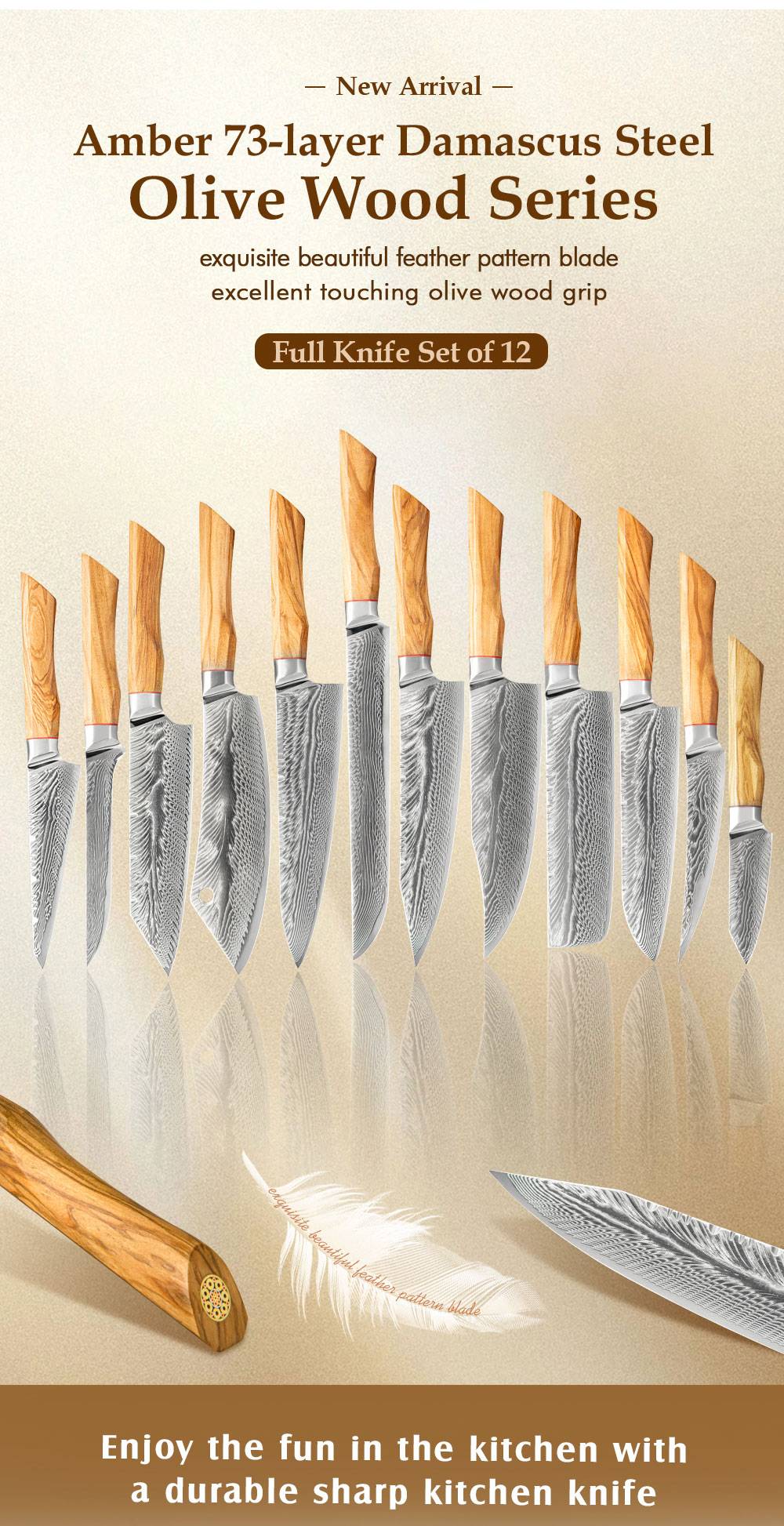 67-LAY Damascus Kitchen chef knife Set,Japanese Santoku Nakiri Knife Utility Knife Boning Knife,Cooking knife Olive wood HD