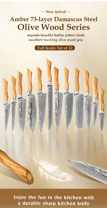 67-LAY Damascus Kitchen chef knife Set,Japanese Santoku Nakiri Knife Utility Knife Boning Knife,Cooking knife Olive wood HD