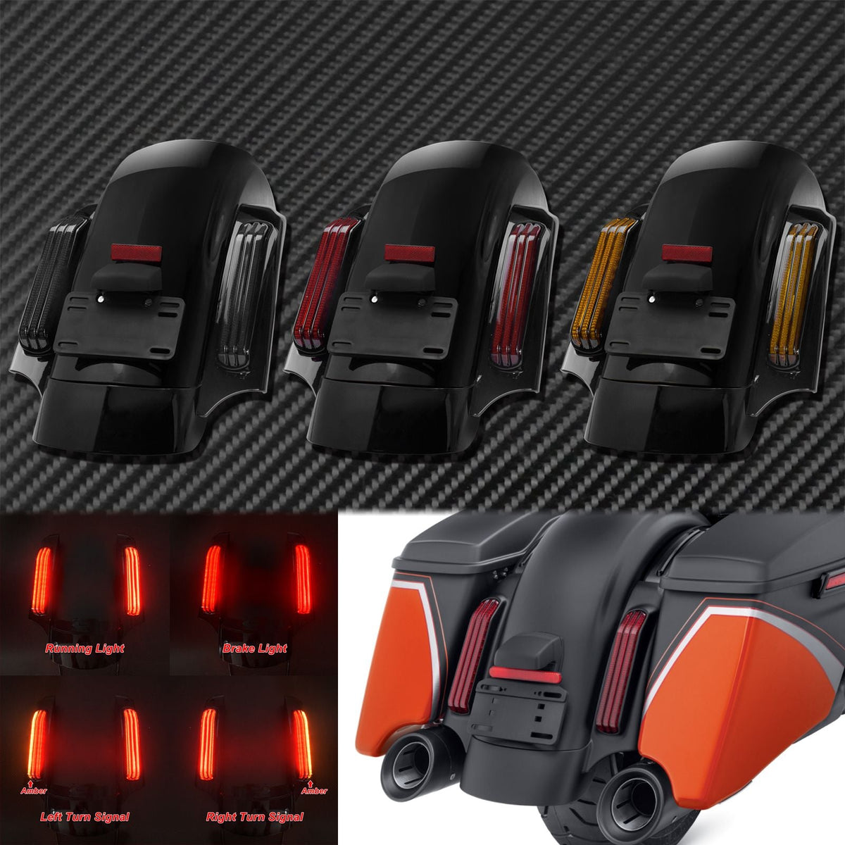 Motorcycle Rear Fender System Extension LED Fascia Set For Harley Touring 2009-2024 CVO Road Street Glide FLHR Ultra Limited