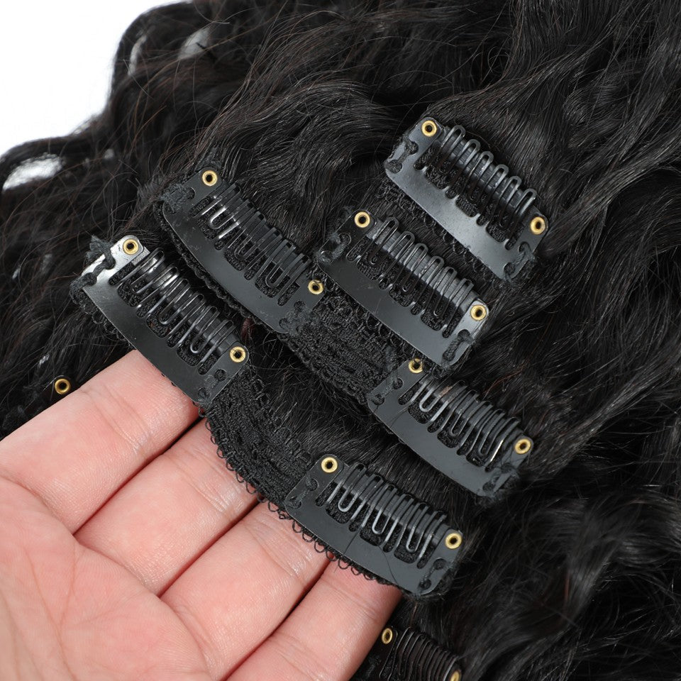 Deep Water Wave Clips In Human Hair Extensions Brazilian 100% Virgin Raw Human Hair 8Pcs/Set Full Head For Women 18A Double Weft