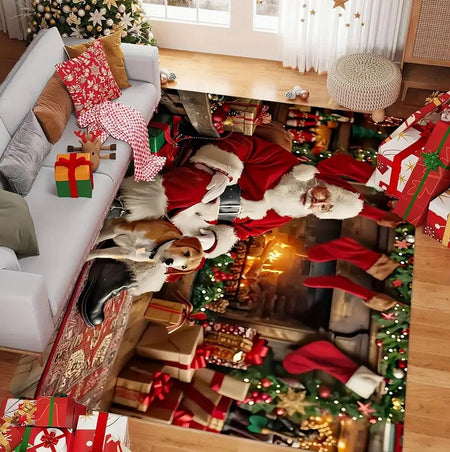1PCS Christmas Snowflake Area Mat Red with Gold and White Snowflakes  Living Room Bedroom Decoration Holiday Home Decoration
