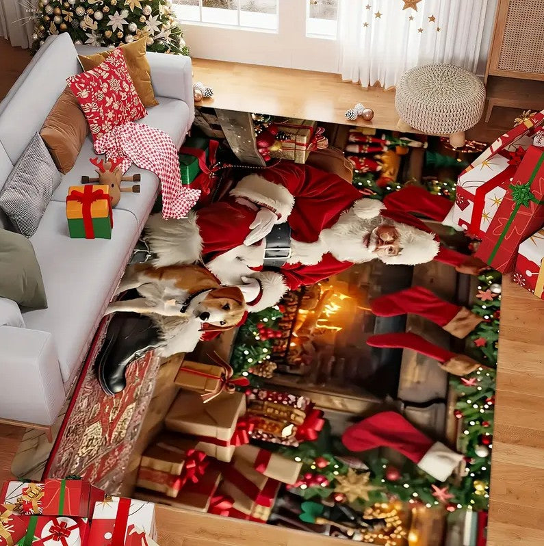 1PCS Christmas Snowflake Area Mat Red with Gold and White Snowflakes  Living Room Bedroom Decoration Holiday Home Decoration
