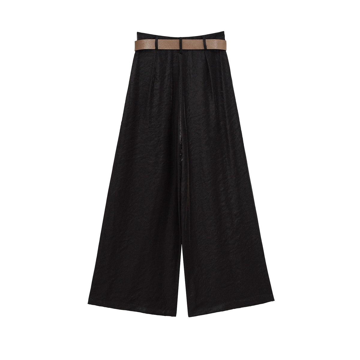 HH Women New Fashion Solid Belt Wrinkles Decorate Casual Loose Trousers Female Chic Zipper Side Pocket Slim Wide Leg Pants