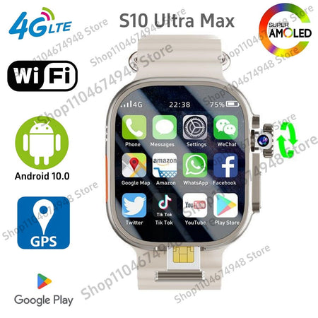 S10 Ultra Max Smartwatch 4G Android 10.0 2.2inch Amoled Rotary Camera Video Call GPS WIFI App Download S10 Ultra Smart Watch Men