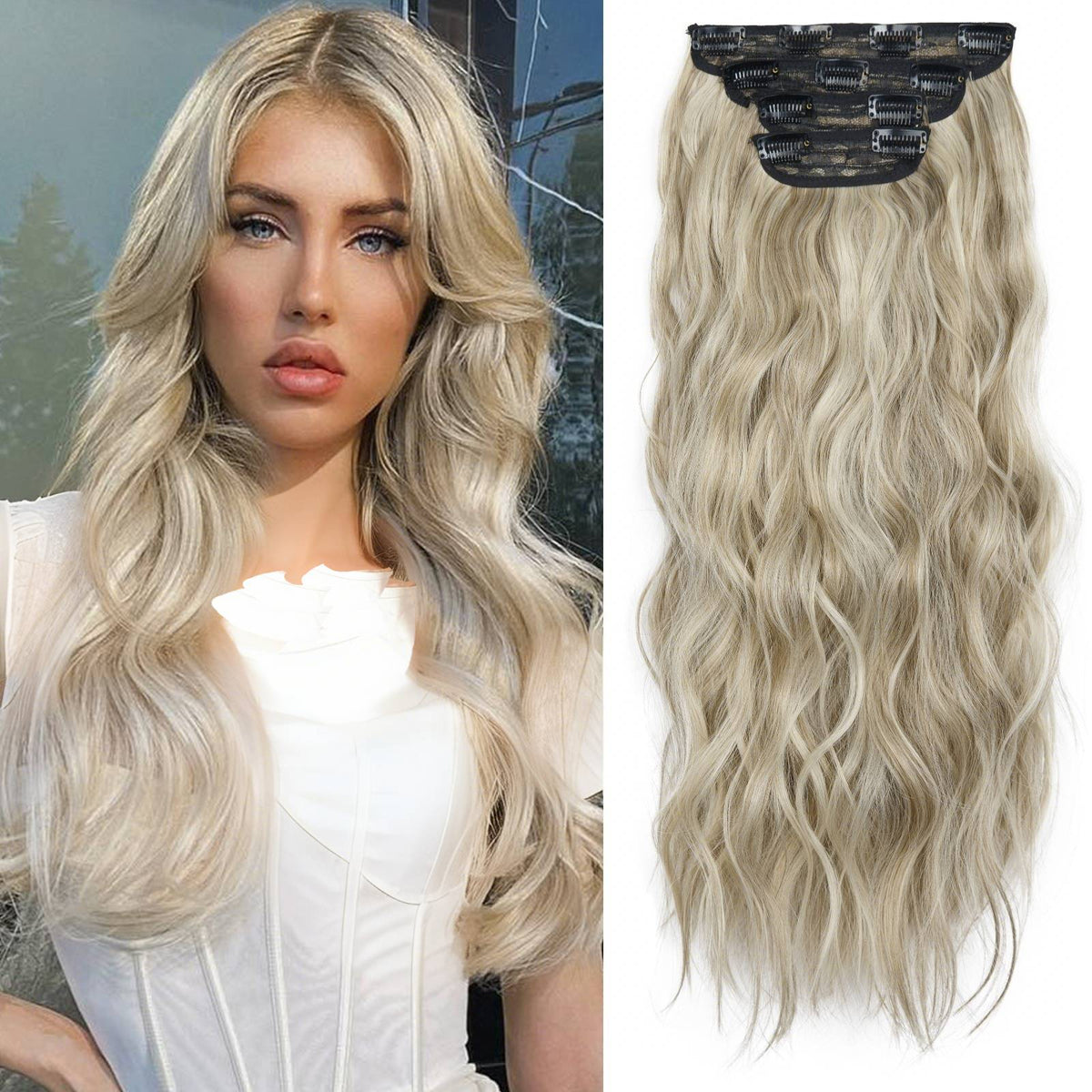 4Pcs/Set 20Inch Synthetic Hair Clip In Long Wavy Thick Hairpieces For Women Full Head Synthetic extenciones para el cabello