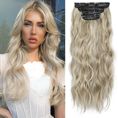 4Pcs/Set 20Inch Synthetic Hair Clip In Long Wavy Thick Hairpieces For Women Full Head Synthetic extenciones para el cabello