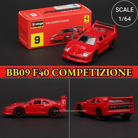 Bburago 1:64 Ferrari Mini Car Model, BB11 Enzo Metal Vehicle Replica F12tdf F40 458 488 GTB Diecast Miniature Home Decor Boy Toy