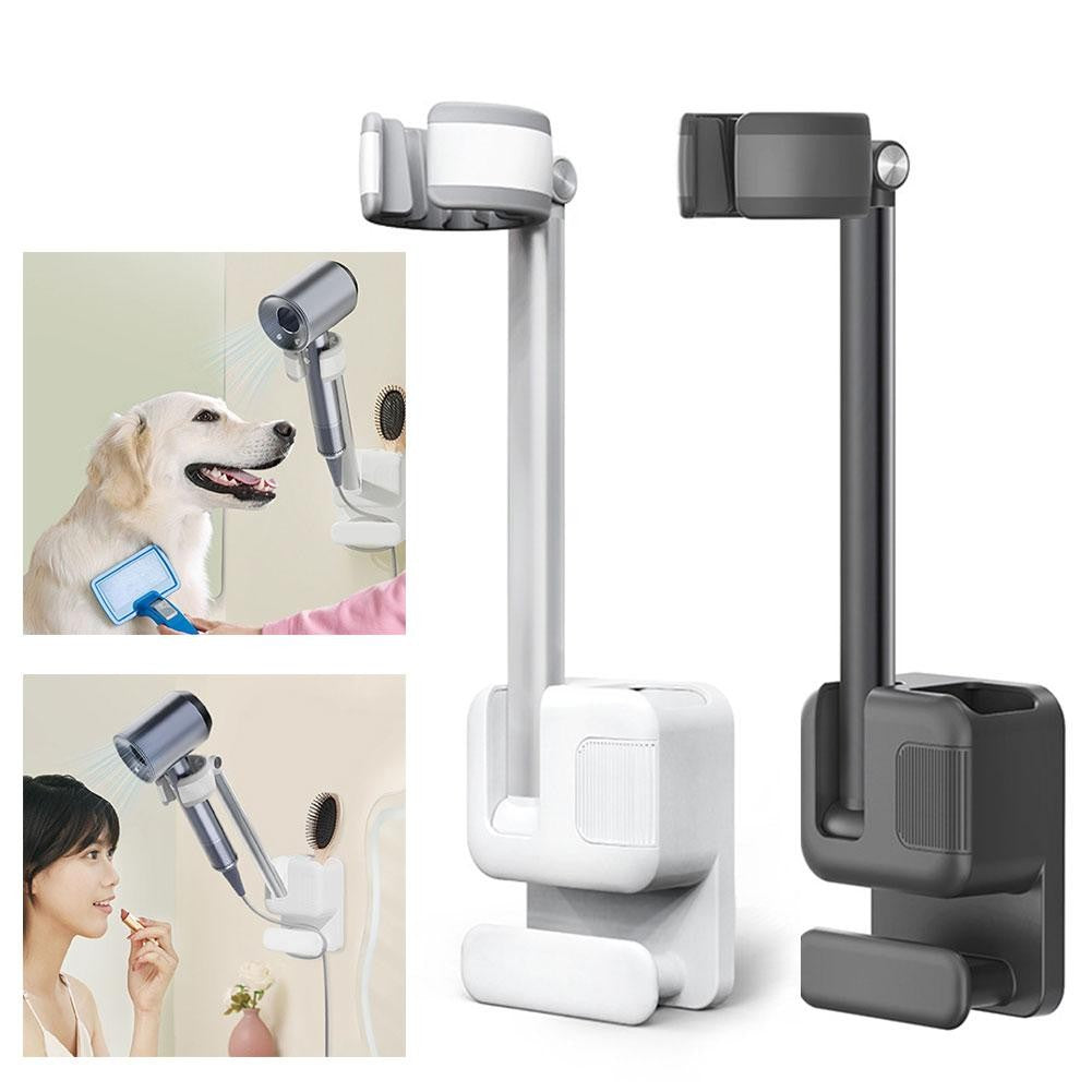Angle Adjustable Hair Dryer Holder Non-Drilling Wall-Mounted Hair Dryer Stand For Bathroom Free-hand Lazy Storage Rack Shelf