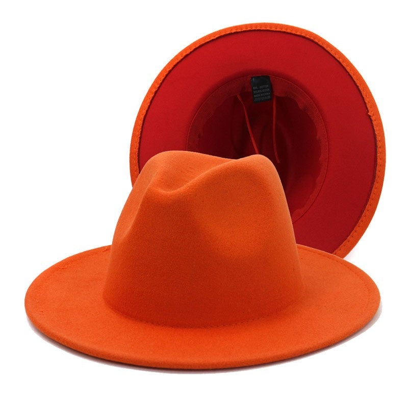 QBHAT Two-color Fedora Hat Women Men Wide Brim Felt Jazz Hat Ladies Party Top Cap Patchwork Chapeau Sombreros De Mujer 50 Colors