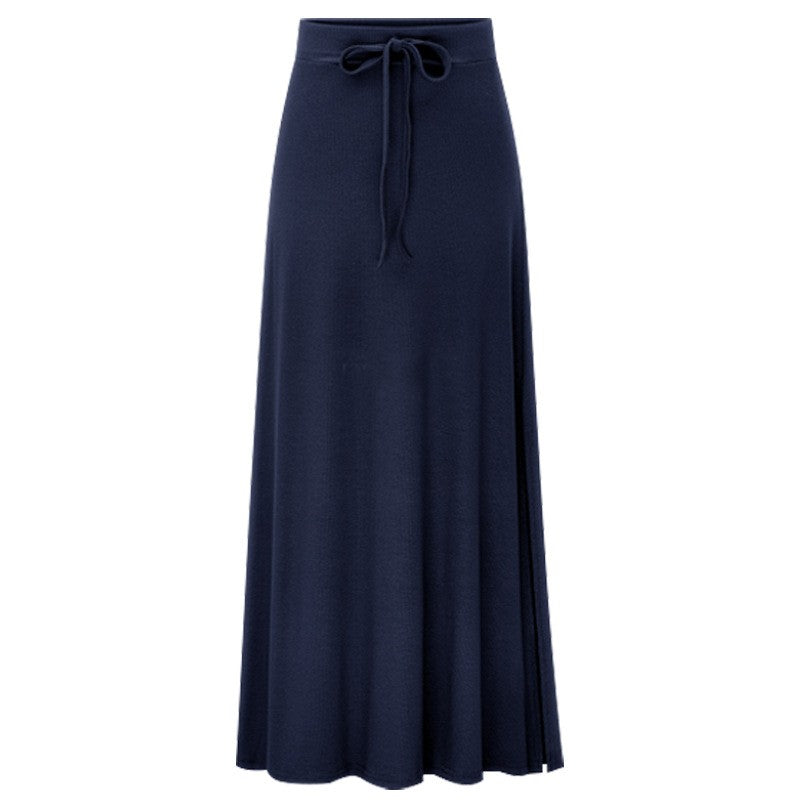 Plus size women's fashionable knitted half skirt high waist slit A-line skirt high stretch ankle length mid length skirt