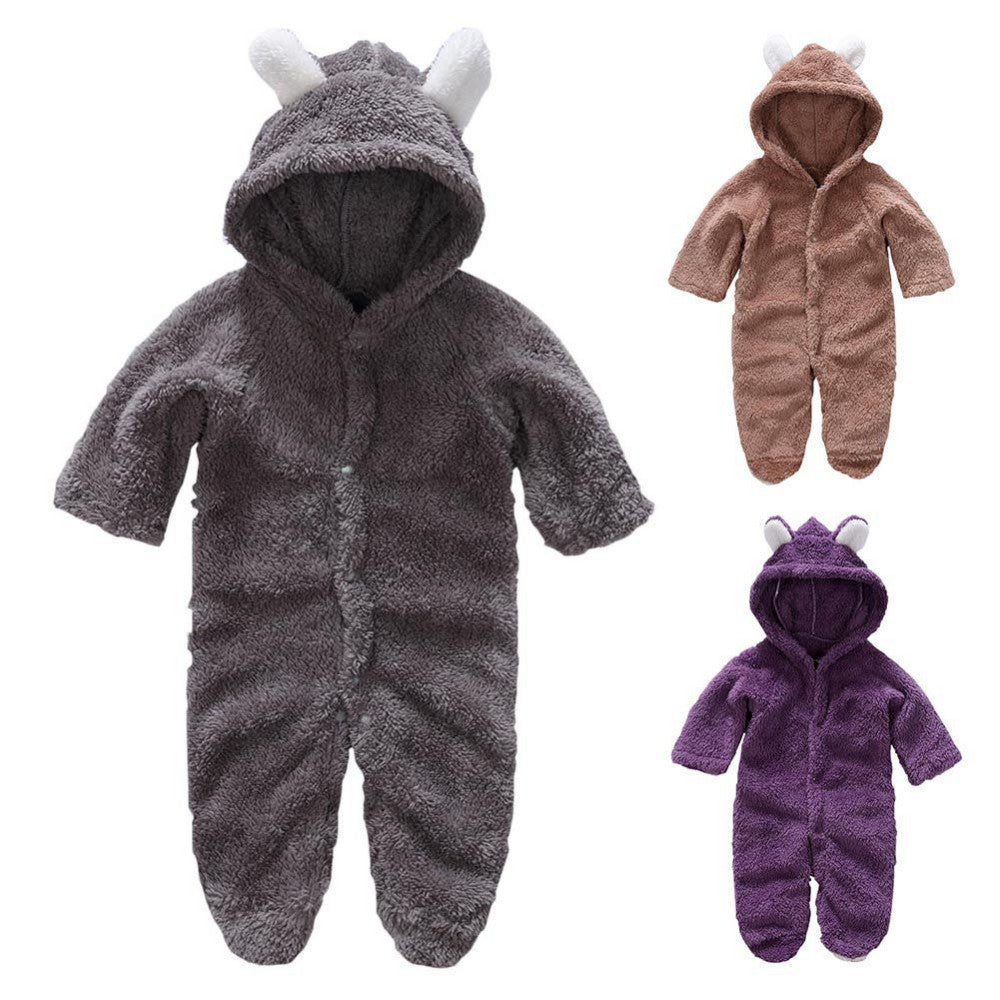 Winter Newborn Baby Plush Bodysuit Jumpsuit Cartoon Hoodies Boy Girl Romper Twins Clothes Korean version 0-12M