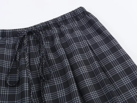 Women's 2025 Autumn Fashion Versatile Ramie Bloomers Plaid Printed Loose Pants Female High-Waist Drawstring Casual Trousers
