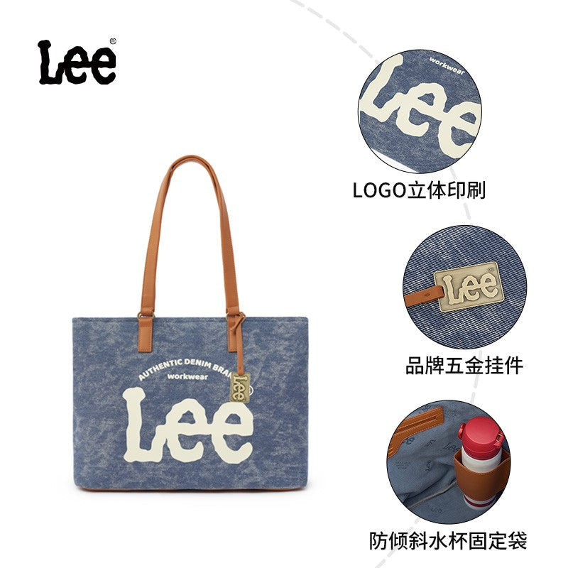 LEE Large Capacity Denim Leather Women's Tote Bags Designer Lady Canvas Daily Big Size Handbag Wear Resistant Shoulder Beach Bag