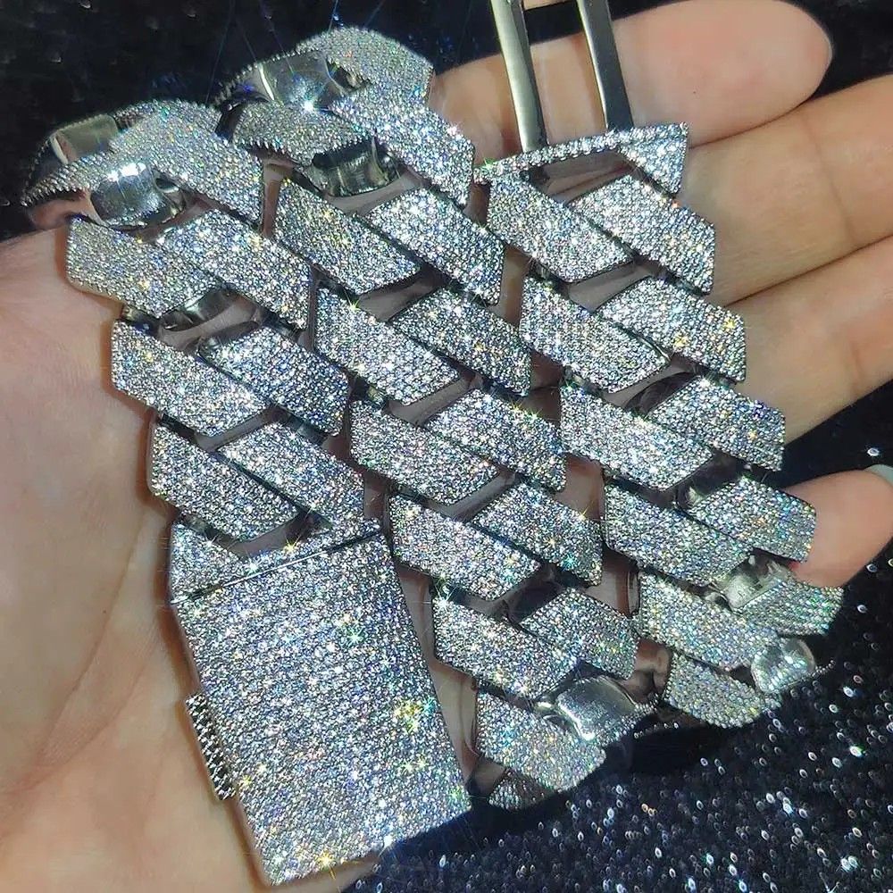 Thick Heavy 15mm Two Rows Prong Setting Cuban Link Chain Iced Out Hip Hop White/18k Gold Plated Necklace Jewelry Women Men Gifts