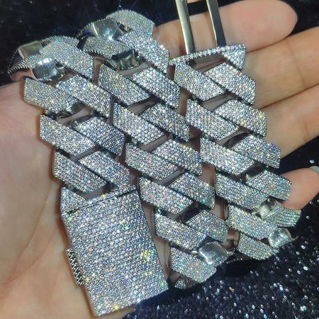 Thick Heavy 15mm Two Rows Prong Setting Cuban Link Chain Iced Out Hip Hop White/18k Gold Plated Necklace Jewelry Women Men Gifts