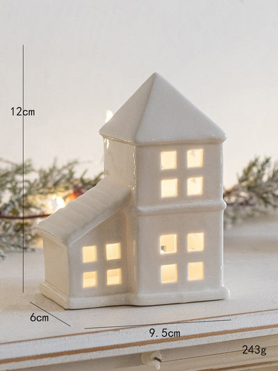 Glowing Ceramics Village House LED Light Up Porcelains Statue Figurine Festival Home Desktop Decors Christmas  Ornament