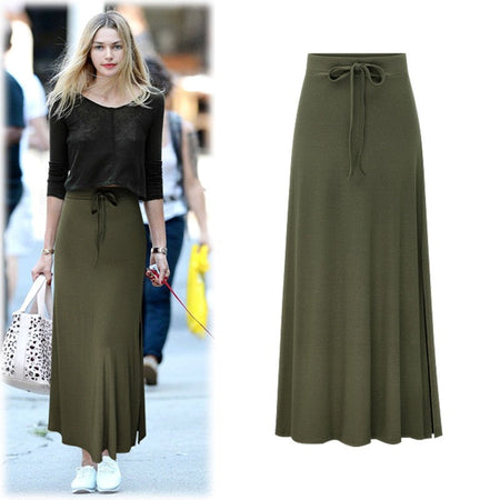 Plus size women's fashionable knitted half skirt high waist slit A-line skirt high stretch ankle length mid length skirt