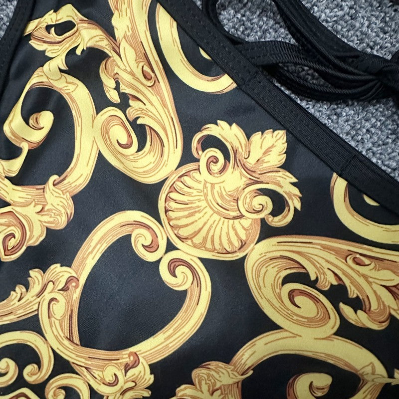 New Sexy Swimsuit Golden Floral Print Two Piece Bikini Female Brazilian Bather Bathing Suit Women Swimwear Beach biquínis
