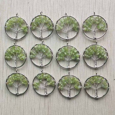 Natural Amethysts Roses Quartz Stone Handmade Wire Wrapped Tree of Life Pendants 30mm for Jewelry Marking Wholesale 12pcs/lot