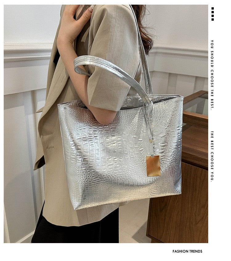 Fashion Casual Women Shoulder Bags Silver Gold Black Crocodile Handbag PU Leather Female Big Tote Bag Ladies Hand Bags Sac
