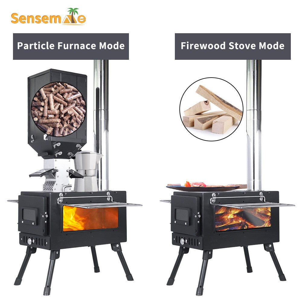 Folding Camping Wood Stove,Portable Tent Heater with 5-Section Detachable Chimney,Ice Fishing Firewood Burner,Outdoor Cook & BBQ