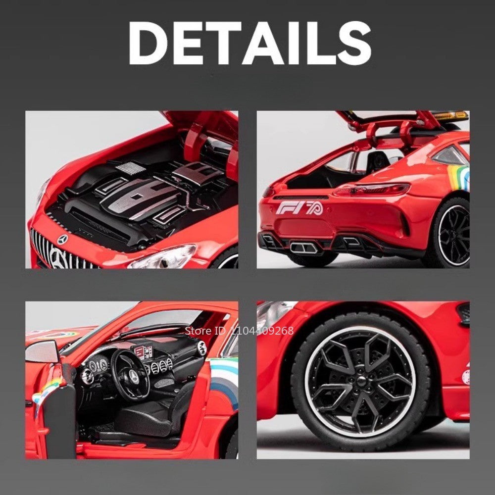1:24 GTR F1 Safety 300SL Sport Car Model Toy Alloy Diecast Sound Light Shock Absorption Miniature Vehicle Models Collection Gift