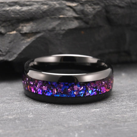 Mens Tungsten Carbide Ring Amethyst Inlay Black Wedding Band Engagement Promise Jewelry Gift 8MM Width Durable For Men DailyWear