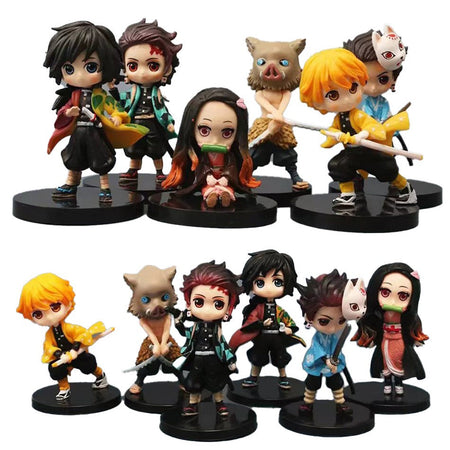 6pcs Anime Demon Slayer Figure Nezuko Tanjirou Zenitsu Inosuke Kyoujurou Giyuu Kawaii Qposket Figural PVC Model Toy Collect Gift