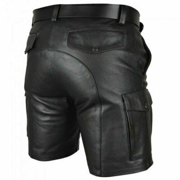New Arrival Casual Men's ort Leather Pants Pure Color PU Leisure Straight Leg Long Trousers Wi Bestseller