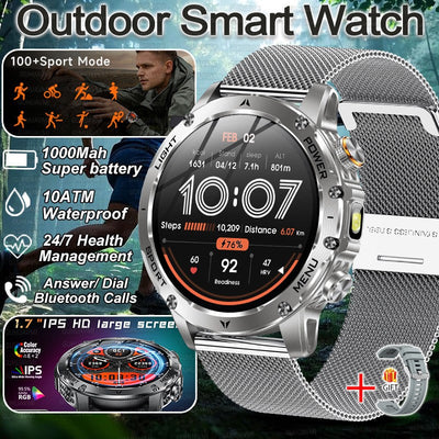 2025 New Military Smart Watch 1000Mah Battery Fitness Tracking 10ATM Waterproof Tactics Sport Flashlight call Bracelet For Men
