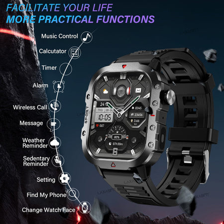 KESHUYOU Outdoor Sports Smart Watch 2.01 inch HD Screen LED Flashlight Bluetooth Talking Smart Watch for Men Women Holiday Gifts