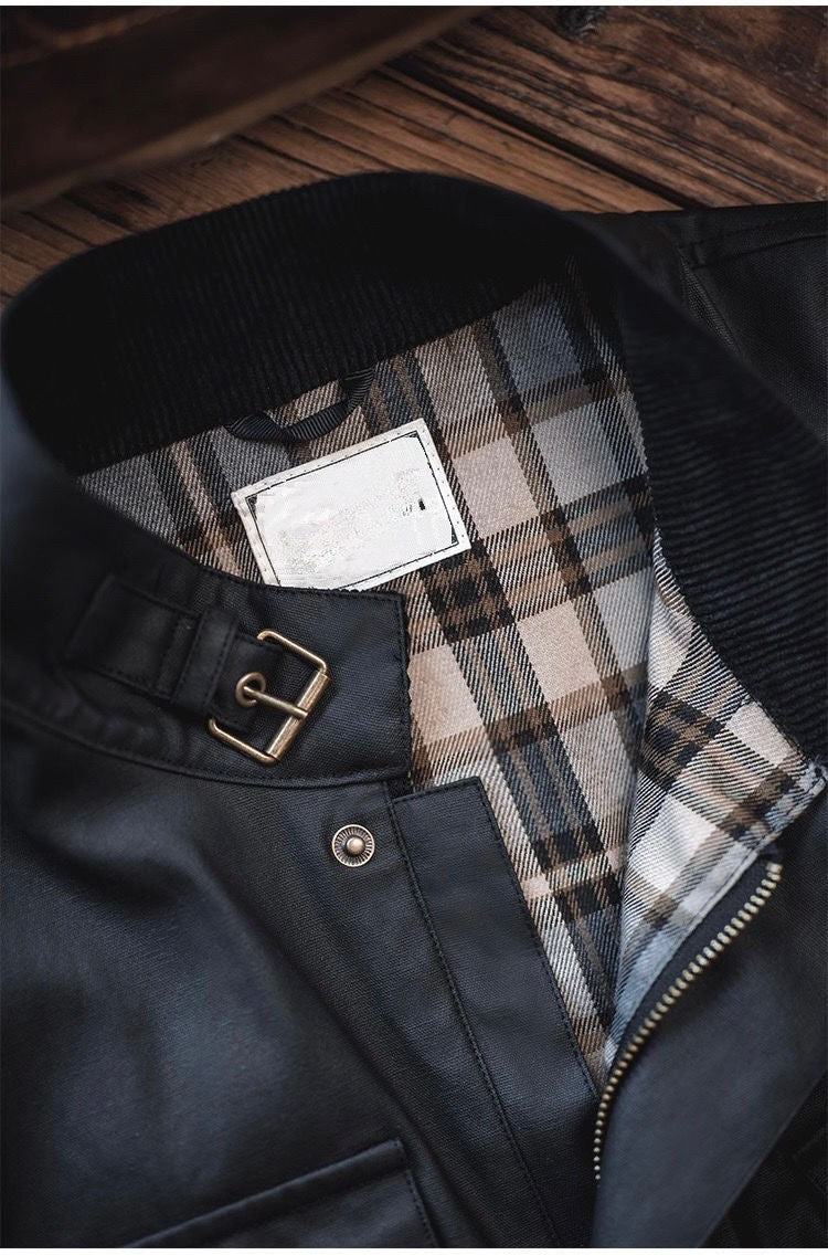 Men's Cargo Safari Oil Wax Jacket Waterproof England Casual Autumn Outwear Multi Pocket Corduroy Collar Wear Resistant Jackets