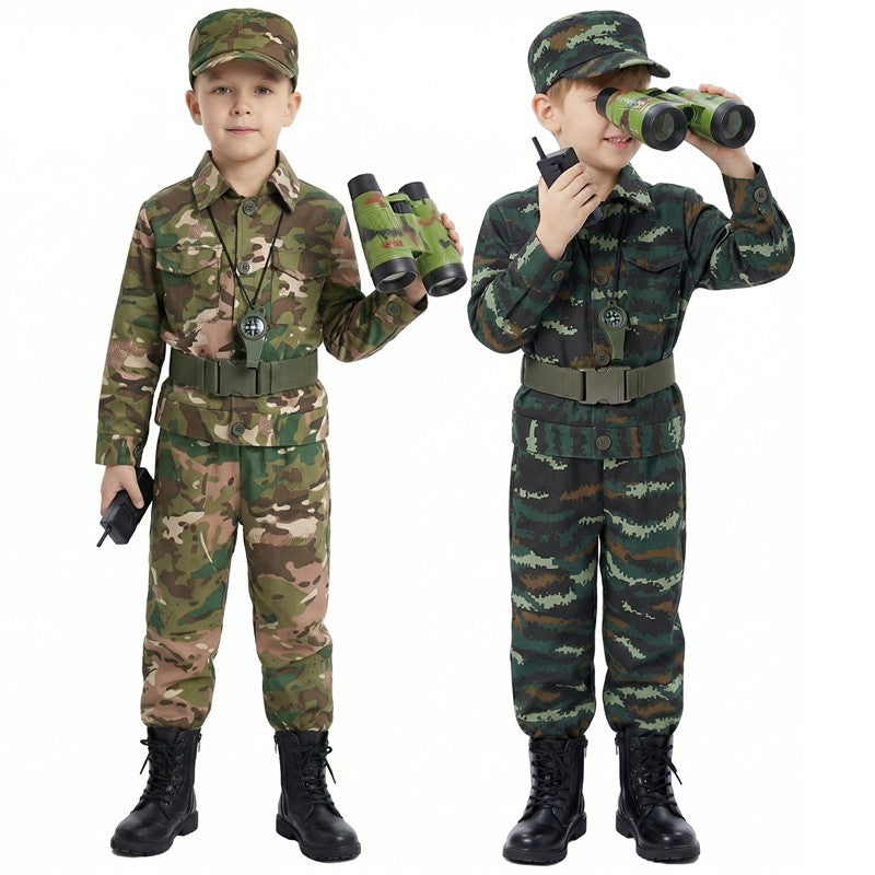 Kids Soldier Costume for Kid Party Army Costume camouflage Costumes for Boys Jungle Field Sniper Set with Pistol Compass Whistle