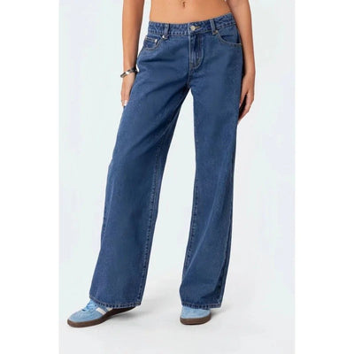 Fashionable Russian Women's Jeans High Waist Wide Leg Floor-Length Old Fashion Decorative Long Version of Women's Jeans