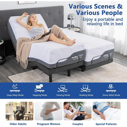 Twin XL Adjustable Bed Base with Mattress, 12 Inch White Gel Memory Foam Medium-Firm Mattress in Box, Adjustable Bed Frame