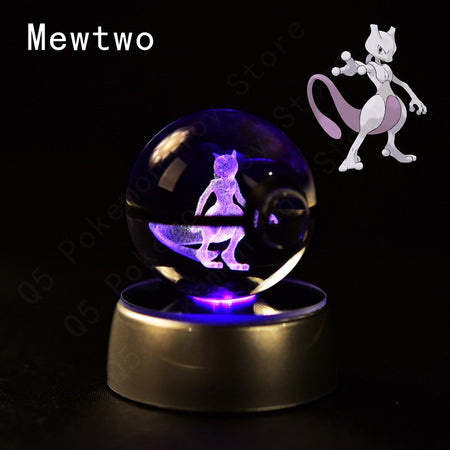 Pokemon Crystal Ball 3D Pikachu Mewtwo Mew Gengar Night Light Lamp Base Pokeball Crystal Pokemon Glass Ball Figure Birthday Gift