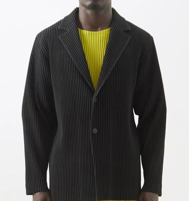 Miyake New 2025 Spring Suit Long Sleeve Pleated Pleated Men's Jacket Lapel Pleated Solid Color Fashion Loose Plisse Casual Top