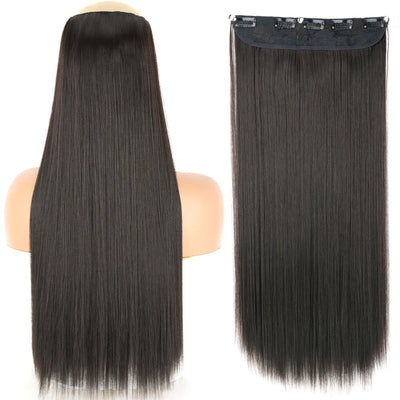 Long Straight Hairstyle 5 Clip Natural Hair Extension Synthetic Fiber Heat-Resistant Hairpiece 22"32" Black Brown Blonde